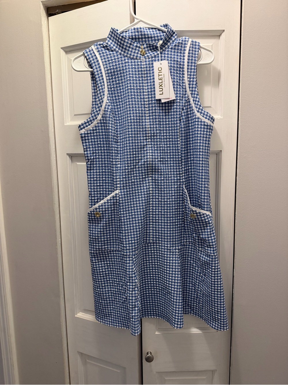 NWT LILLY PULITZER KATHY FLOUNCE DRESS UPF 50+ SIZE 8 STARLIGHT NAVY GINGHAM